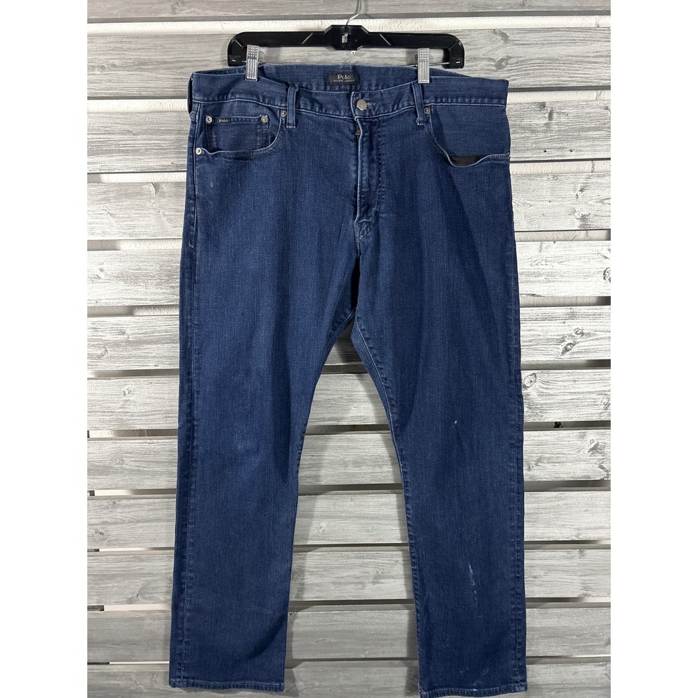 Polo Ralph Lauren Mens Dark Wash Stretch Straight Leg Jeans 38x32 Blue